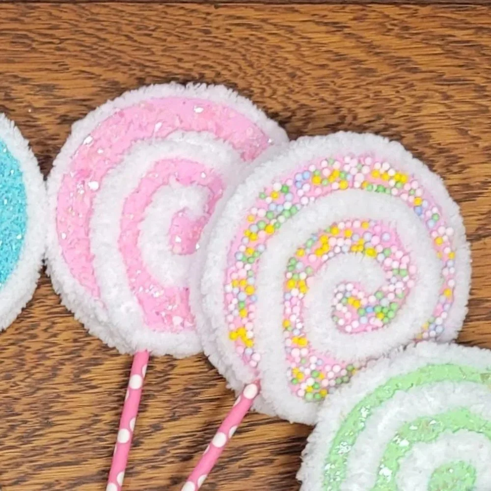 Decorative Yarn Lollipops w/ Glitter/Mini Styrofoam Balls in Pastels - Lt Pink‎